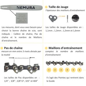 Guide Chaine Tronçonneuse - NEMURA - 35cm - 52 Maillons - Jauge 1,3mm - Jardin