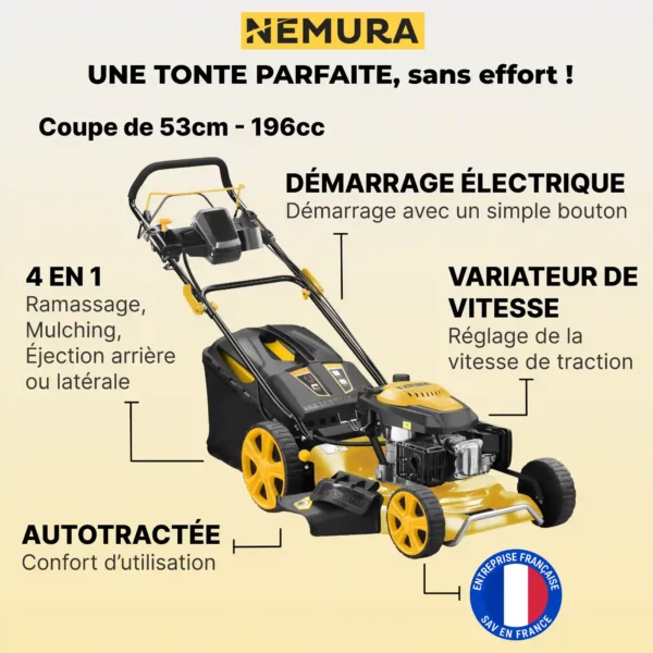 Tondeuse thermique tractée 196cm3 - Coupe 53cm + Démarrage Électrique + Variateur de Vitesse – Image 2